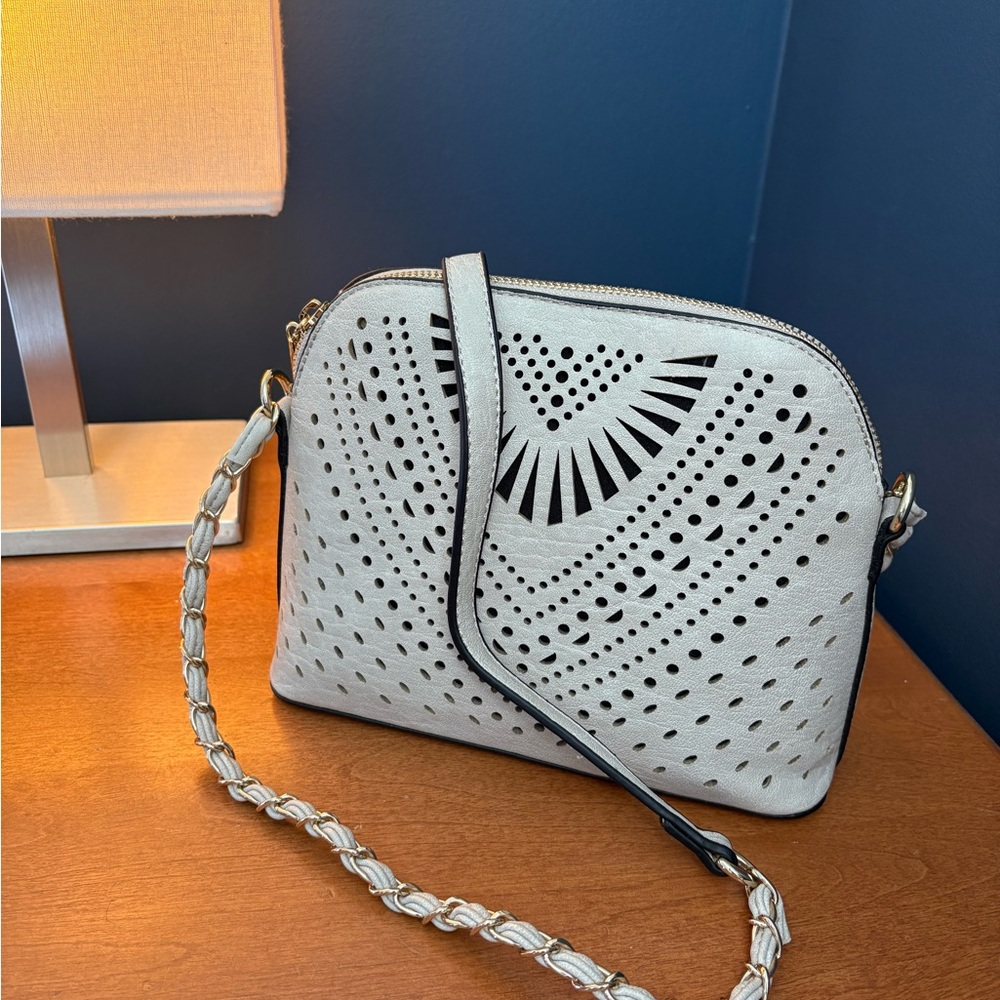 Women’s White Laser-Cut Crossbody Bag